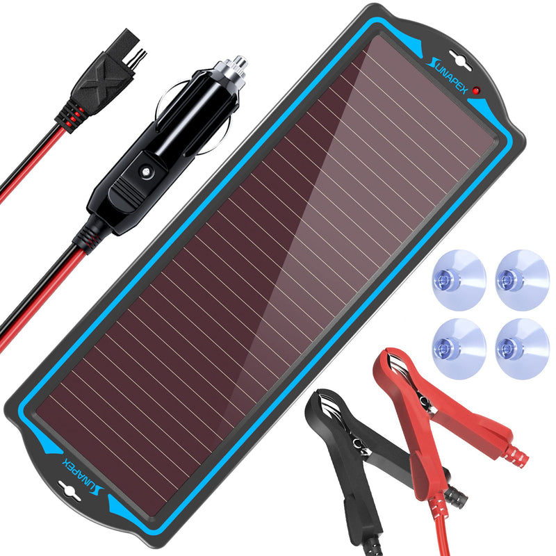 SUNAPEX 12V Solar Trickle Charger Portable Power Solar Panel Solar Battery Charger 12 Volt Waterproof Solar Battery Maintainer for Car Truck Boat RV Motorcycle Marine Trailer Battery 1.8W
