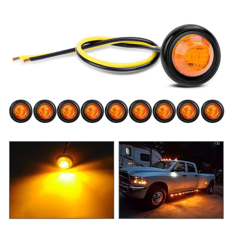 Nilight TL-03 10 PCS 3/4” Round Clearance LED Front Rear Side Indicator Bullet Marker Light for Truck RV Car Bus Trailer Van Caravan Boat (12V, Amber) 10pcs Amber