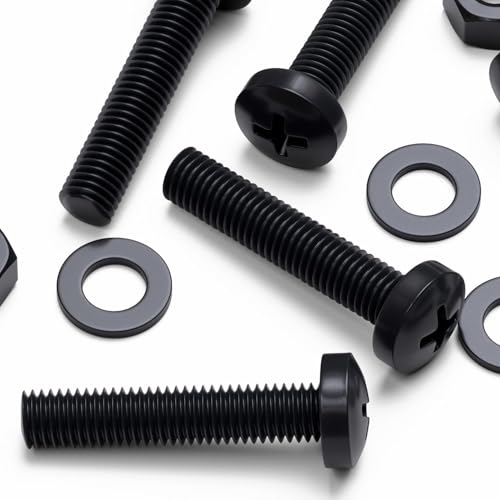 20x Black PP Pan Head Plastic Screws & Bolts M8 x 40mm, Nuts & Washers