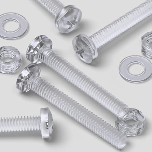60x Clear Acrylic Pan Head Plastic Screws & Bolts M4 x 30mm, Nuts & Washers