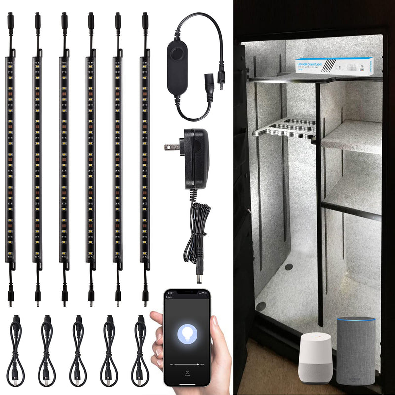 TORCHSTAR Smart LED Safe Lighting Kit, Voice & APP Control (6) 12 Inch Dimmable Linkable Light Bars, Compatible with Alexa, 900LM, 100-240V, for Under Cabinet Display Closet Showcase, 5000K Daylight Daylight (5000K)