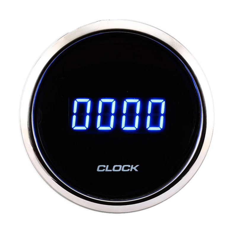 MOTOR METER RACING MGS Series 52mm 2-1/16" Digital Clock Gauge 0~24 Hour Format Black Dial Blue LED Display 12/24 Volt Waterproof 24 Hour Format