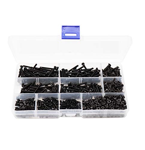 770pcs Flat Phillips Head M3 Black Machine Screws Hex Nuts Assortment Kit, M3 x 4mm/ 6mm/ 8mm/ 10mm/ 12mm/ 14mm/ 16mm/ 18mm/ 20mm/ 25mm/ 30mm