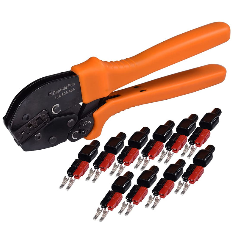 51 PCS Ratchet Powerpole Crimping Manual Tool Kit for 15A 30A 45A Connectors, 10 Pair 45A Connectors Assortment Quick Connect Battery and Caps, Ratchet Powerpole Crimping Tool for AWG22-10