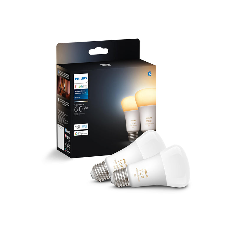 Philips Hue Smart 60W A19 LED Bulb - White Ambiance Warm-to-Cool White Light - 2 Pack - 800LM - E26 - Indoor - Control with Hue App - Works with Alexa, Google Assistant and Apple Homekit Classic