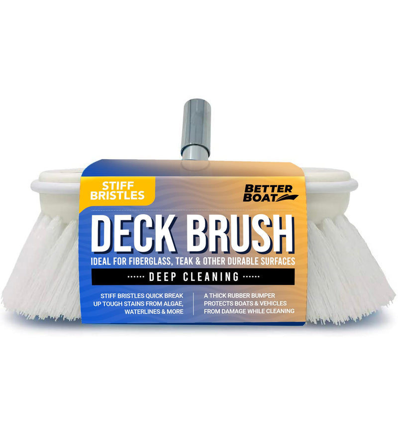 Stiff Boat Deck Brush, Heavy-Duty Marine Brush Head, 8" Firm Bristle with Bumper, 3/4" Thread Handle, for RV, Truck, and Auto Cleaning Stiff Bristles
