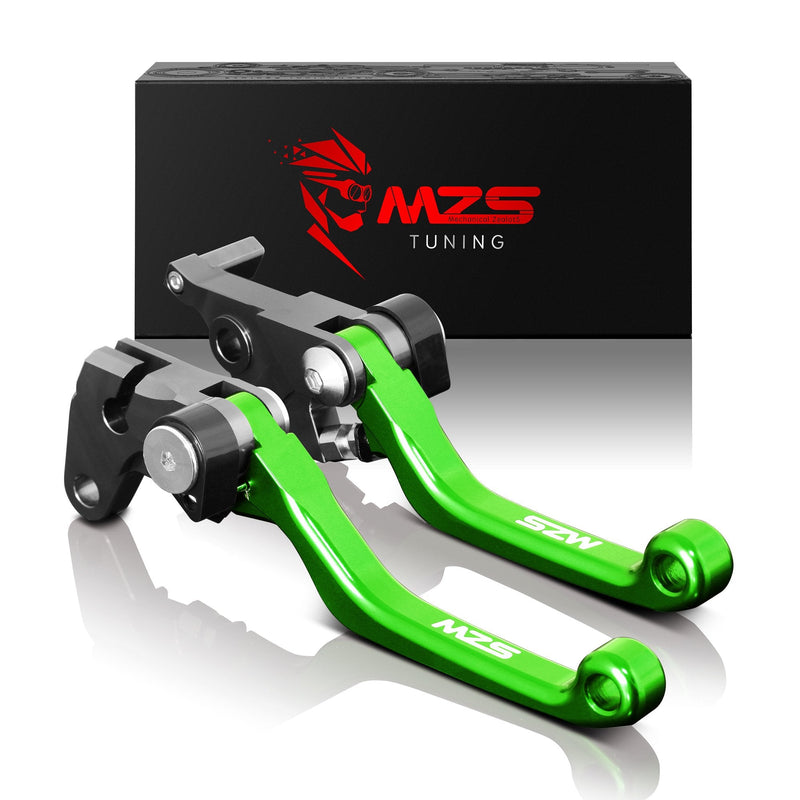 MZS Green Dirt Bike Brake Clutch Levers Pivot Adjustable CNC Compatible with KLX140 2008-2021 | KLX140L 2008-2020 | KLX140G 2017-2020 | KLX140R KLX140RF 2021-2024 KLX140/KLX140L/KLX140G/KLX140R