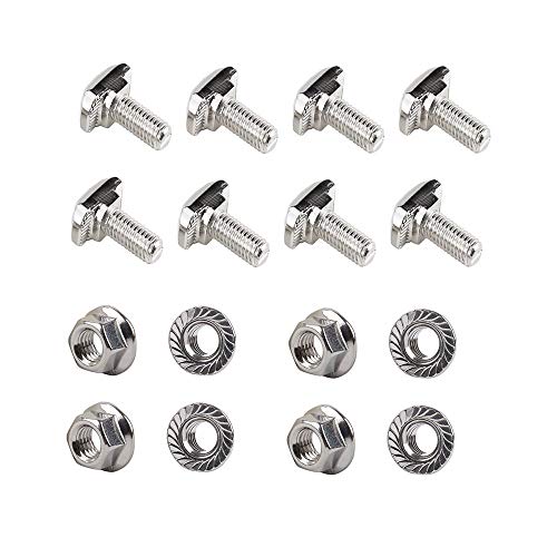 8pcs M8 x 25mm Hammer Head Bolt T Screw,8pcs M8 Hexagon Flange Nuts Set, Carbon Steel Nickel Plated for 4040 Series Standard 8mm T-Slot Aluminum Profile M8 X 25MM-4040