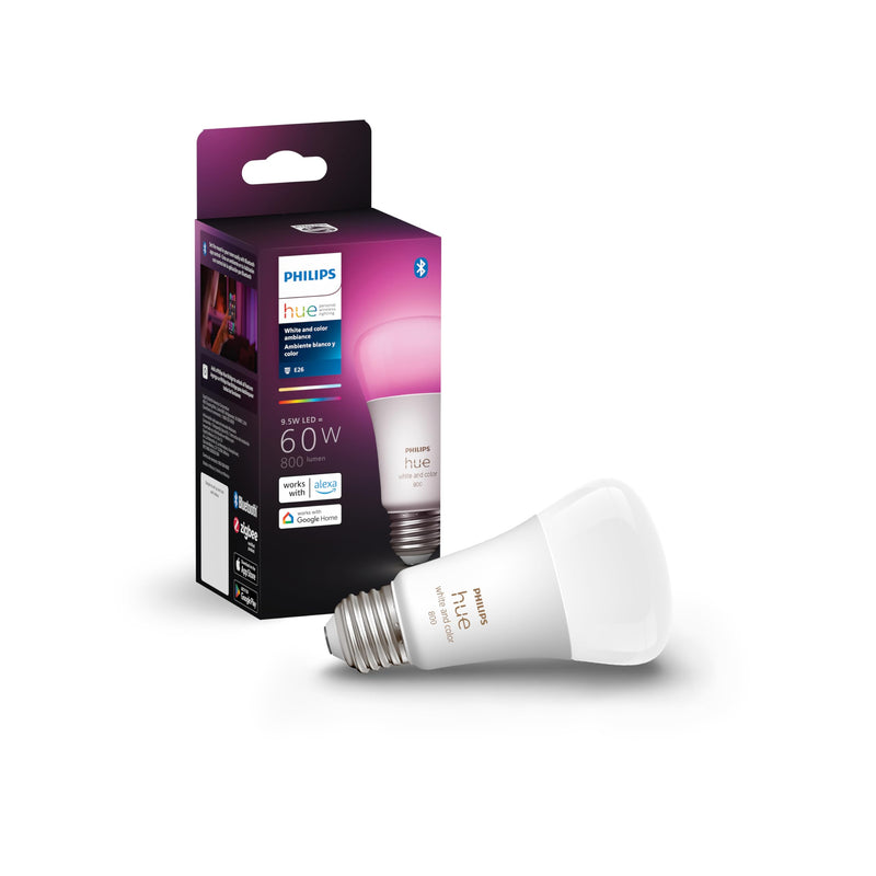 Philips Hue Smart 60W A19 LED Bulb - White and Color Ambiance Color-Changing Light - 1 Pack - 800LM - E26 - Indoor - Control with Hue App - Works with Alexa, Google Assistant and Apple Homekit Classic