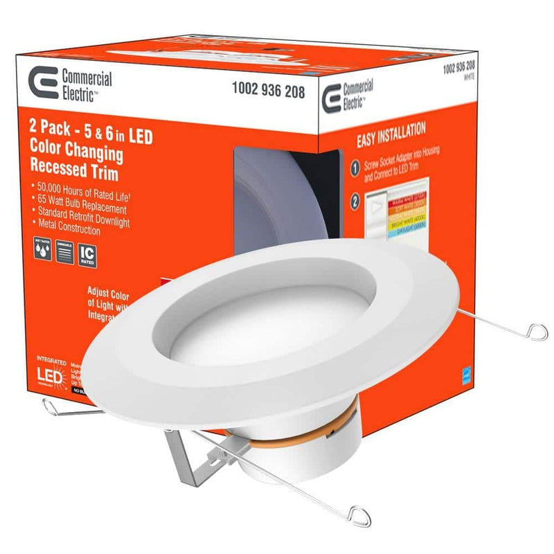 Commercial Electric 6 in. Matte White Integrated LED Recessed Trim 5-Ways (2-Pack)