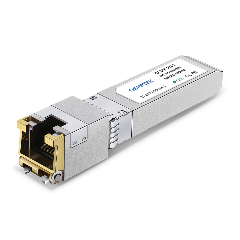 QSFPTEK 10GBase-T SFP+ to RJ45, 10G Copper Module, 10Gbe T Mini Gbic 10 Gigabit Ethernet Adapter SFP Transceiver for Arista SFP-10GE-T, Mikrotik, Ubiquiti & Open Switches & Routers, up to 100ft/30M 10GBase-T: 30m