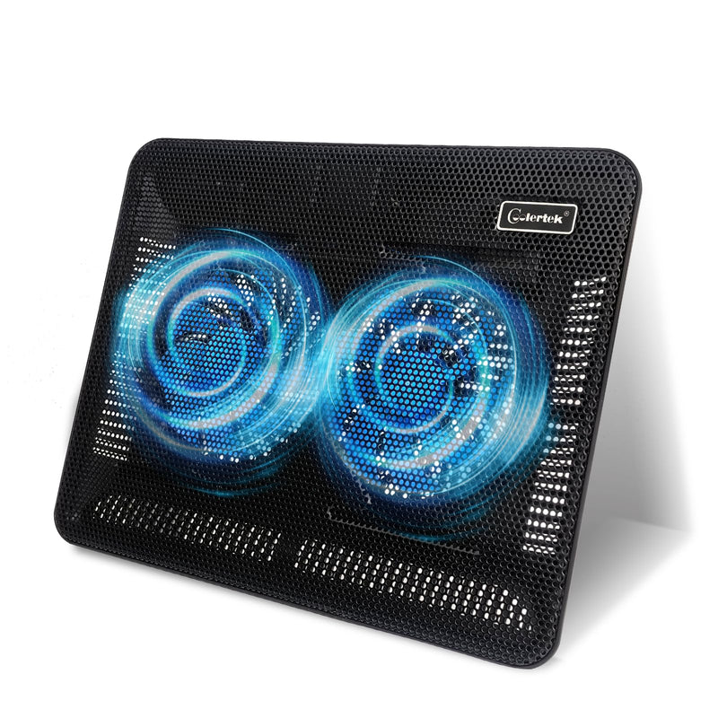 Laptop Cooling Pad, Coolertek Portable Slim Quiet Laptop Notebook Cooler Cooling Pad Stand with 2 Blue LED Fans, USB Powered, Adjustable Angled, Fits 11-14 Inch Laptop Blue Light -2 fans