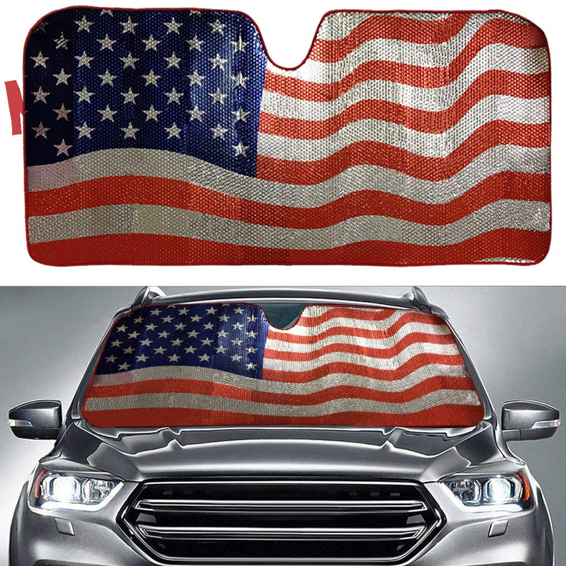 Big Hippo Sun Shade, Windshield Sun Shade American Flag Sunshades Keep Vehicle Cool Protect Your Car from Sun Heat & Glare Best UV Ray Visor Protector(Size: 63"X 28.5") American Flag Design