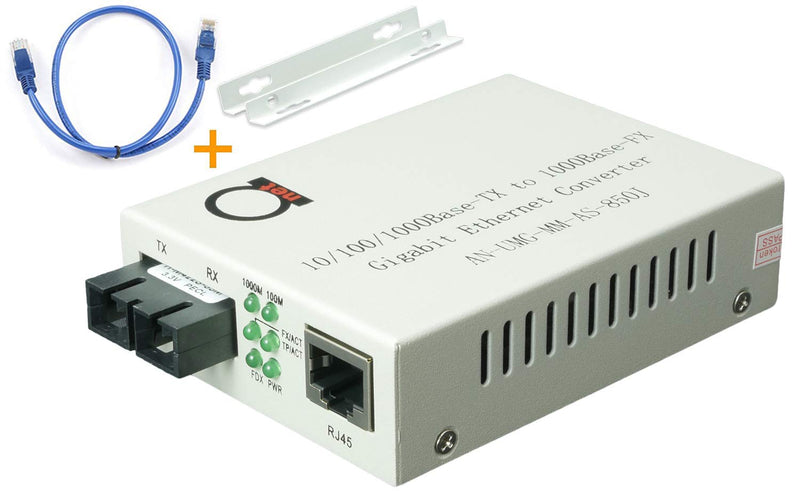 Multimode SC 850nm Gigabit Fiber Media Converter - Built-In SC Fiber Module 550m (0.34 miles) – to UTP Cat5e Cat6 10/100/1000 RJ-45 – Auto Sensing Gigabit | Fast Ethernet Speed - Jumbo Frame - LLF