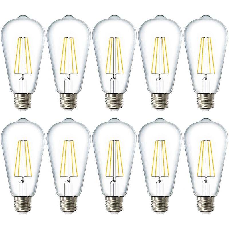 10 Pack 60W Vintage LED Edison Bulbs Equivalent 8.5W CRI92 800 Lumens, Dimmable ST64 Filament 3000K Warm White E26 Medium Base Light Bulbs High Brightness Clear Glass Waterproof UL 10 Count (Pack of 1)