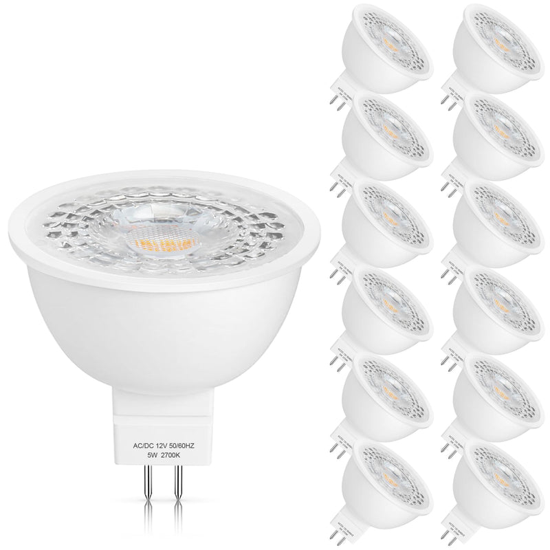 Mlambert 12 Pack MR16 LED Bulbs 50W Halogen Equivalent,2700K Warm White,5W GU5.3 MR16 12V Spotlight Bulb,Non-Dimmable,45° Beam Angle for Landscape 12 Count (Pack of 1)