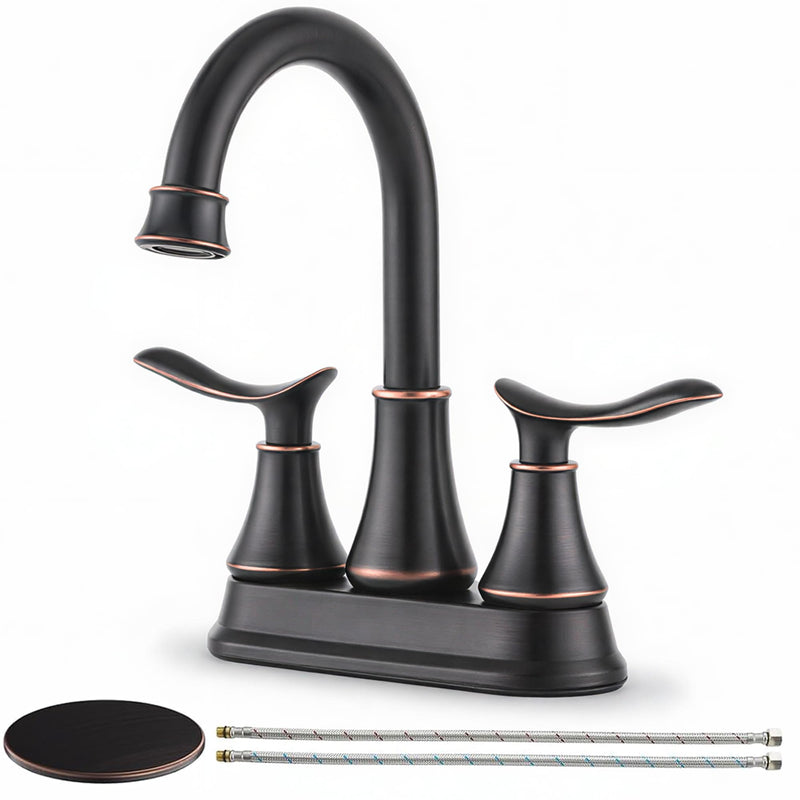 KINGO HOME Modern 2 Handle Oil Rubbed Bronze Bathroom Faucet, Bronze Bathroom Faucets RV Rubbed Bronze Bath Vanity Faucet for Sink 3 Hole with Water Supply Lines and Pop Up Drain