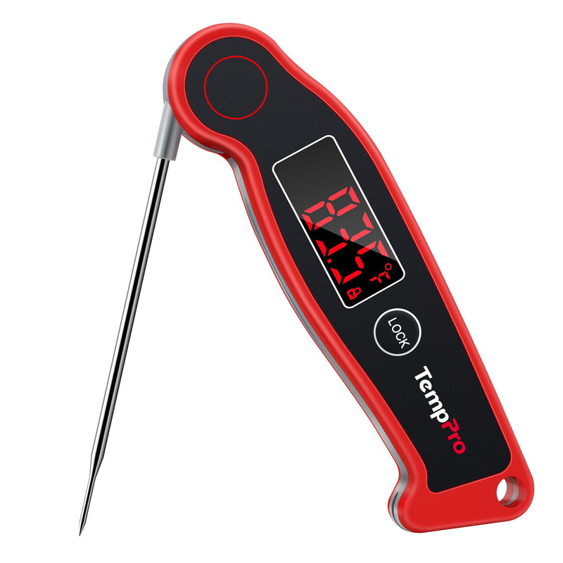 TempPro TP19 Waterproof Digital Meat Thermometer for Grilling with Ambidextrous Backlit & Thermocouple Instant Read Kitchen Cooking Food Thermometer for Candy Oil BBQ Smoker (Previously ThermoPro) Bright Red