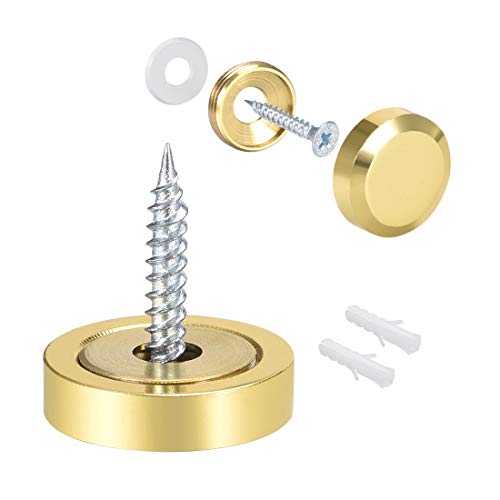 uxcell Mirror Screws Decorative Cap Cover Nails Polished Gold 22mm 4pcs