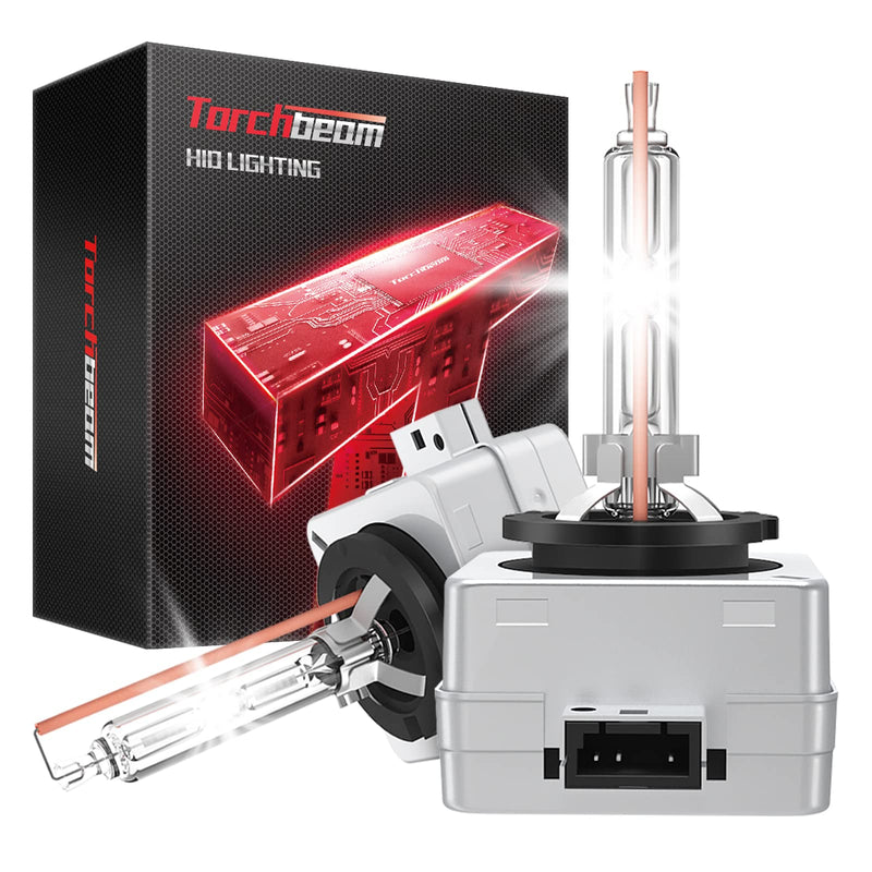 Torchbeam D3S HID Bulbs, 6000K Cool White, High/Low Beam, Xenon Bulbs with Metal Stents Base, for 12V Car, Pack of 2 ‎Cool White D3S 6000K