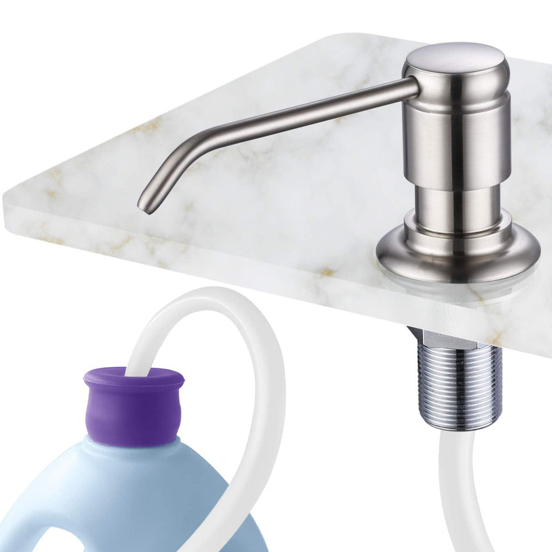GAGALIFE Soap Dispenser for Kitchen Sink (Brushed Nickel) and Extension Tube Kit, Complete Brass Head, 40" Silicone Tube Connect to The Soap Bottle Directly, Say Goodbye to Frequent Refills Brushed Nickel