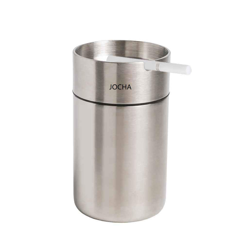 JOCHA Car Ashtray with lid smell proof Stainless Steel Portable Smokeless Detachable Windproof Self Extinguishing Butt Bucket Ash Tray for Most Car Cup Holder for Outdoor Travel Home Office (Silver) Silver 1 PACK