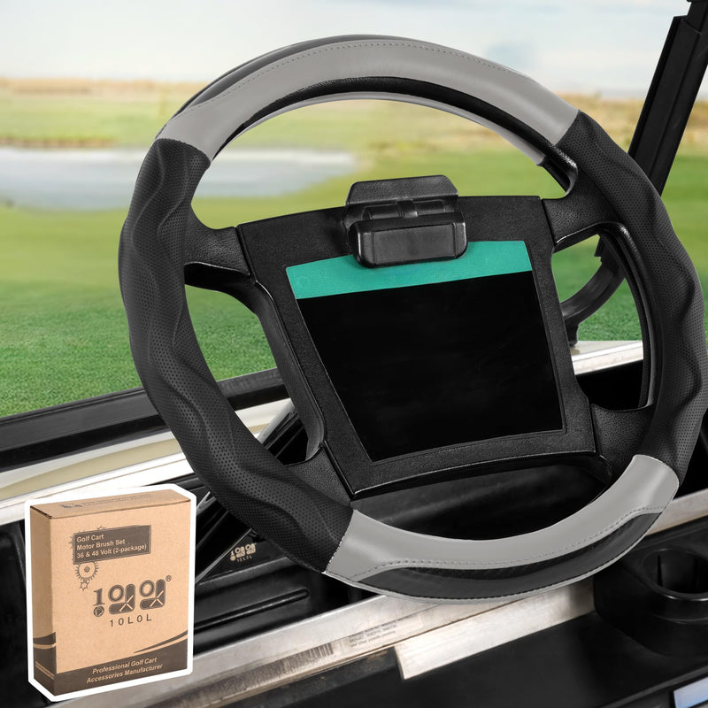 10L0L Golf Cart Steering Wheel Cover for Yamaha G29 & Club Car DS Precedent - 14" Premium Leather Anti-Slip Grip | UV-Resistant & Easy Installation Black+ Gray