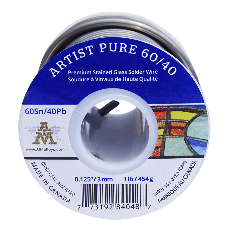 AIM Artist Pure 60/40 Stained Glass Solder, 0.125inch, 1lb (3mm / 454g) 60/40 (tin/lead)