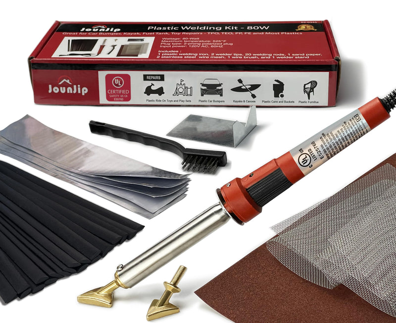 JOUNJIP Standard Plastic Welding Kit- UL Certified Welder 80W- Professional Grade Plastic Repair Kit for Automotive Car Bumper, Kayak, Tank Repair Standard Kit