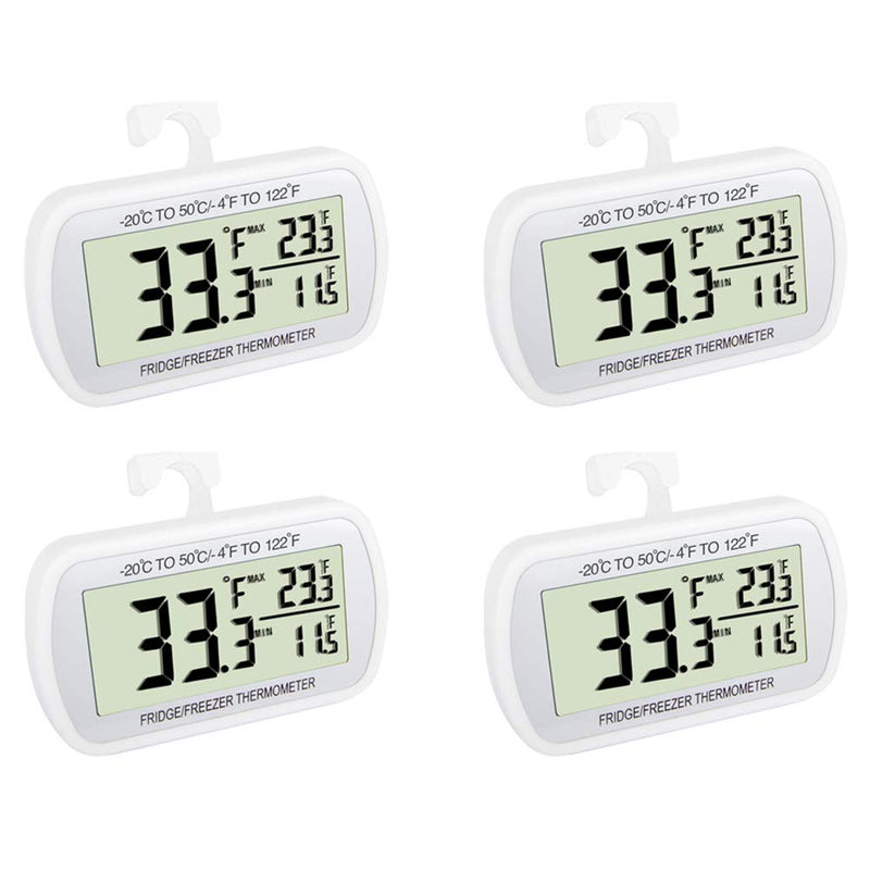 Waterproof Refrigerator Fridge Thermometer, Digital Freezer Room Thermometer, Max/Min Record Function Large LCD Screen and Magnetic Back for Kitchen, Home, Restaurants (4 Pack) 4
