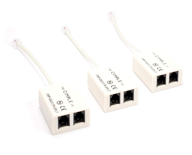 THE CIMPLE CO Modem Phone Filter, 3 Pack, DSL Splitter, 2 Wire, 1 Line, Removes Noise from Phone Lines, for Fax, Landline, Satellite, and Printer, Ivory