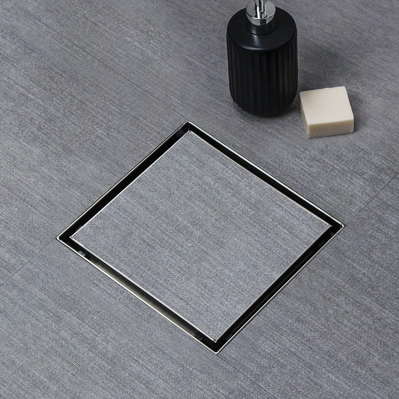 SaniteModar Shower Drain, Invisible 6 inch Square Shower Drain 2-in-1 Tile Insert Cover, 304 Stainless Steel Brushed Shower Floor Drain with Hair Catcher and Threaded Adapter Tile Insert Grate
