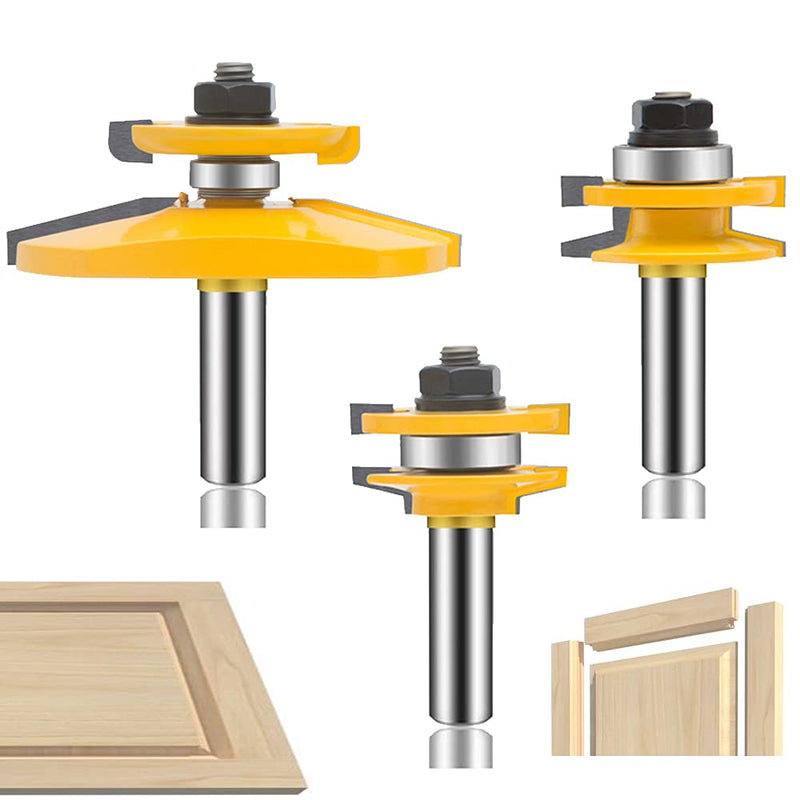 OLETBE 3 PCS Router Bit Set, 1/2-Inch Shank Round Over Raised Panel Cabinet Door Rail and Stile Router Bits, Woodworking Wood Cutter, Wood Carbide Groove Tongue Milling Tool (Square) SQUARE