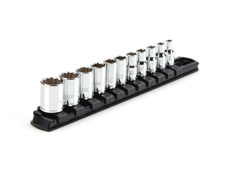 TEKTON 1/4 Inch Drive Shallow 12-Point Socket Set with Rail, 11-Piece (5/32 - 9/16 in.) | SHD90103 11-Piece (4-14 mm)