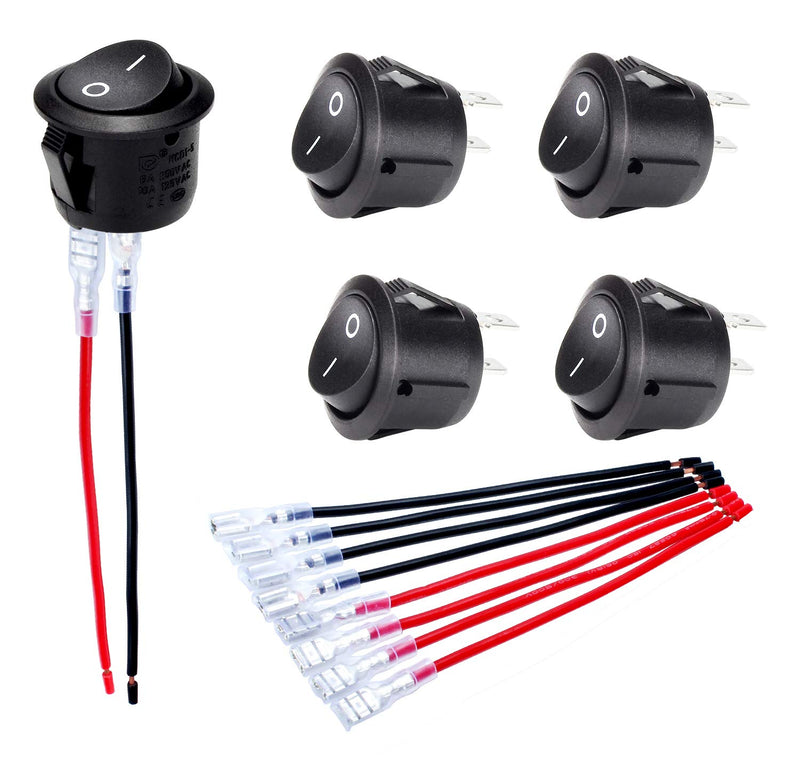 DaierTek ON Off Round Rocker Switches SPST 20mm Mini 12 Volt DC Mini Circle Toggle Switch 12V for Car Automotive RV 2 Pin Switch 120V Wired KCD1-5Pack ON/OFF-5Pcs
