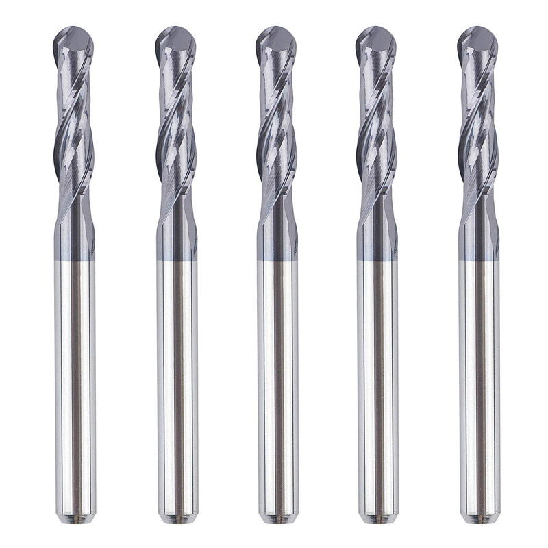 SpeTool 5Pcs Ball Nose Router Bits 1/8" Cutting Diameter Milling Tool HRC55, 1/8" Shank Up Cut Spiral CNC Tool D1/8"