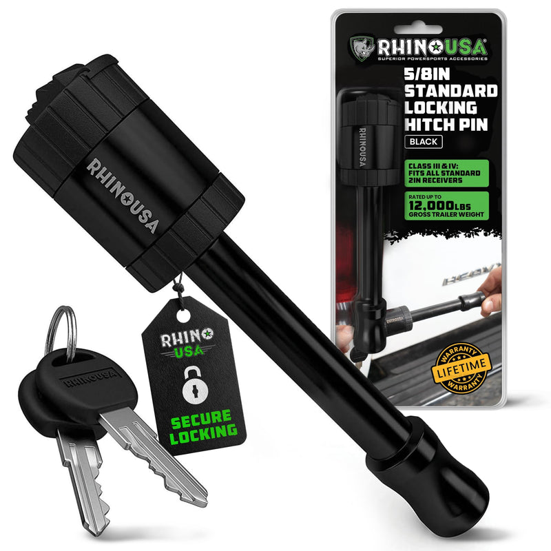 Rhino USA Trailer Hitch Pin (2 Inch) Patented 5/8" Locking Receiver Hitch Pins for Class III IV Hitches - Weatherproof Anti-Theft Lockable Pin with Debris Protection - Used to Tow Truck, etc - Black 2 IN - 1 Pack