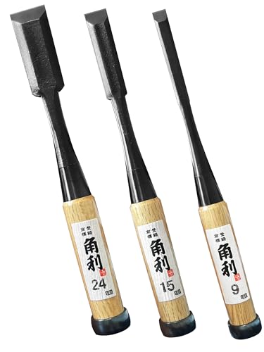 KAKURI Japanese Wood Chisel Set 3-Piece, Woodworking Bench Chisel Set White Oak