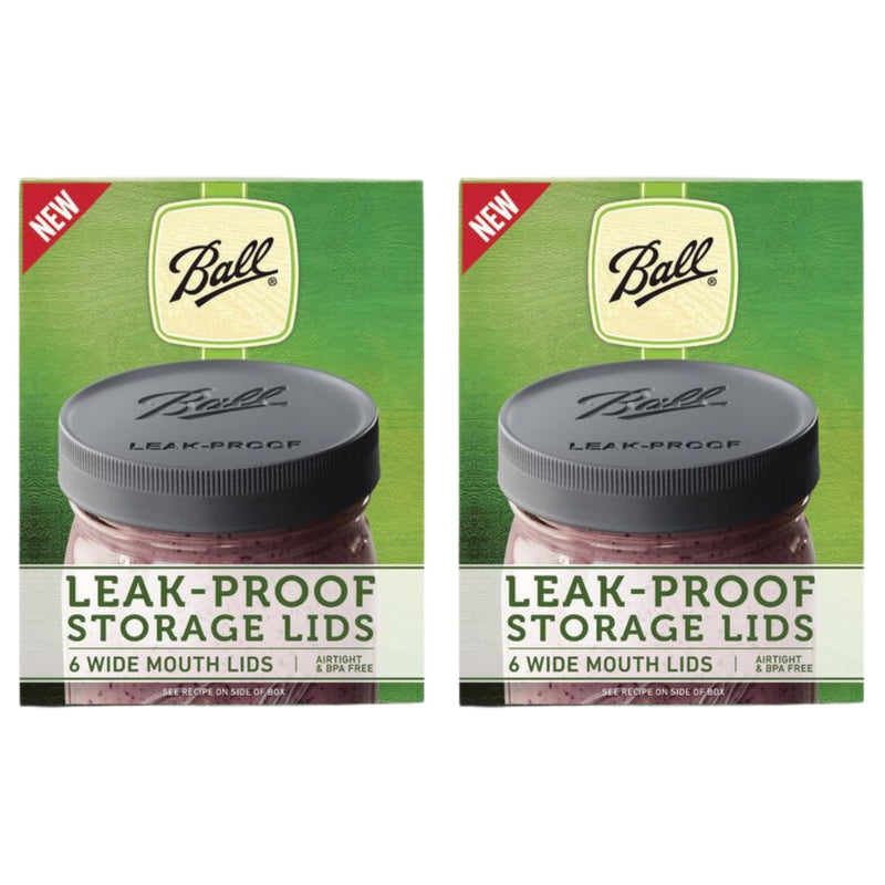 Ball Leak-Proof Plastic Lids for Glass Mason Jars, Used for Canning, Pickling, Juice, Jam, Jelly (Wide, 6 Count (Pack of 2)) 6 Count (Pack of 2) Wide
