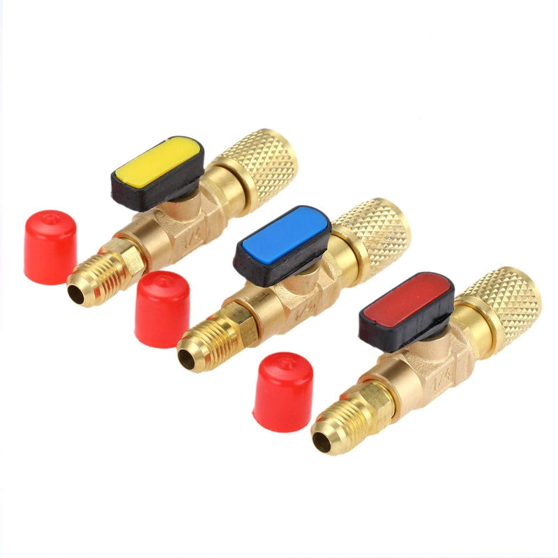 Air Conditioning Refrigerant Ball Valve 1/4’’ SAE, R134a A/C HVAC Ball Valves, Low Loss Fittings HVAC for R134A R410A R12 R22 R502 Charging Hoses Air Conditioning Refrigerant Tools