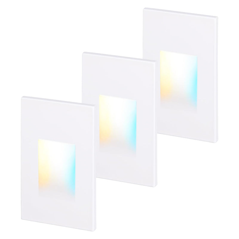 LEONLITE 5CCT 120V LED Step Lights, 3.5W 150LM 5%-100% Dimmable Indoor Outdoor Waterproof Vertical Stair Light, 2700K/3000K/3500K/4000K/5000K Selectable, CRI90, ETL, Aluminum, White, Pack of 3 2.87 Inch