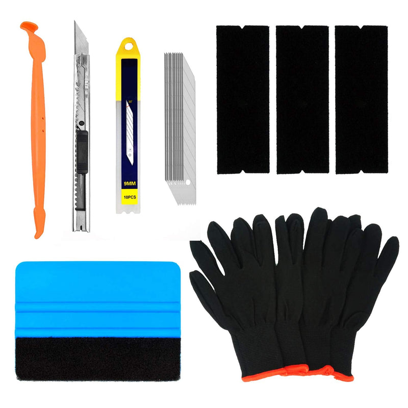 CARTINTS Complete Vehicle Vinyl Wrap Tools Kit Window Tint Tools Kit for Car Wraps with Yellow Micro Squeegee for Corner Full Wrapping, Felt Squeegee, Film Knife, Vinyl Wrap Gloves with micro squeegee