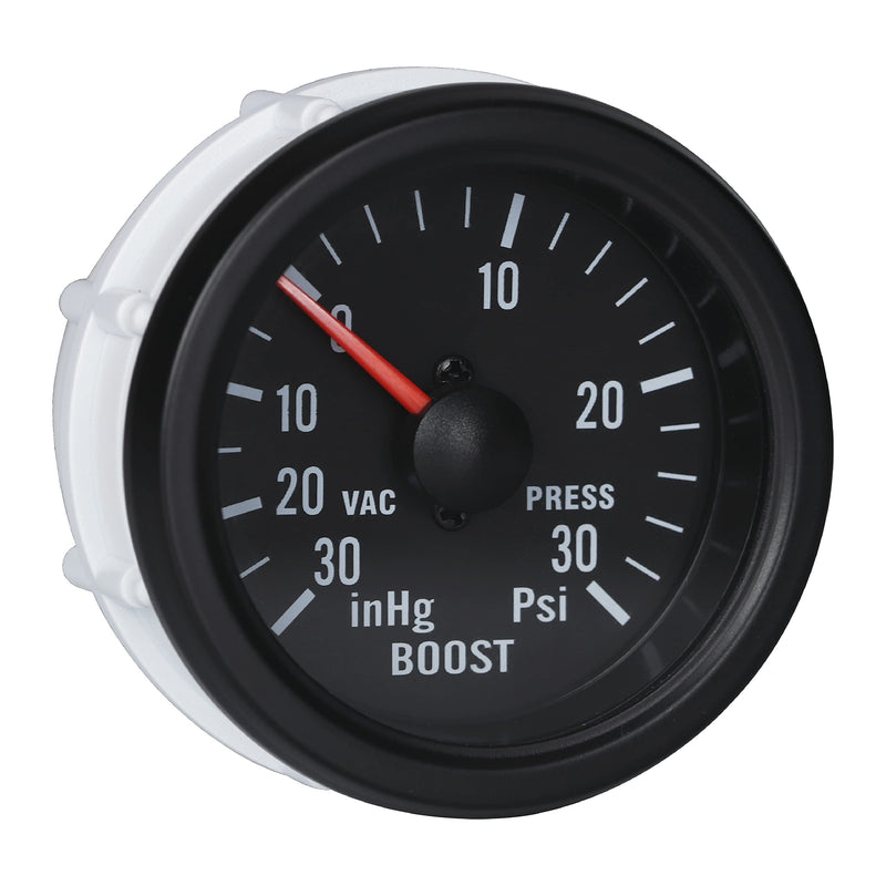MOTOR METER RACING 2-1/16" 52mm Mechanical Boost/Vacuum Gauge -30 inHg 30 PSI Black Dial Amber Light for Car Truck