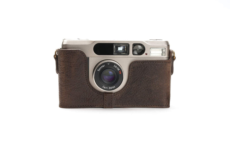 Contax T2 Case, BolinUS Handmade Genuine Real Leather Half Camera Case Bag Cover for Contax T2 Camera With Hand Strap (Coffee) Coffee