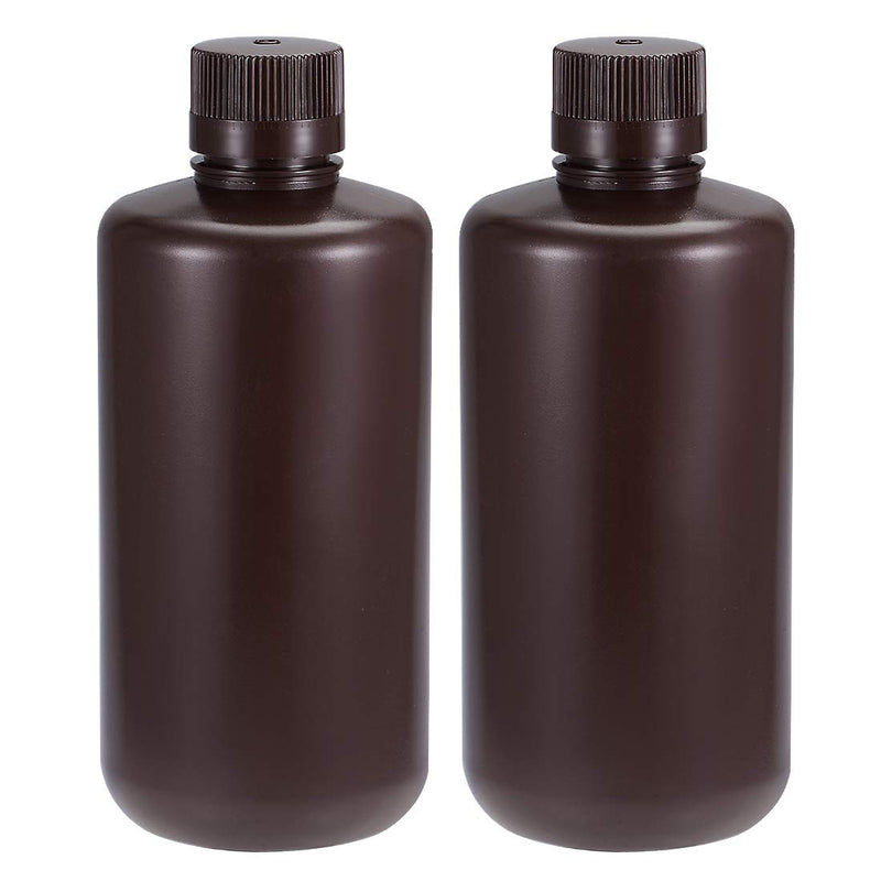 uxcell Plastic Lab Chemical Reagent Bottle 1000ml/33.8oz Small Mouth Sample Sealing Liquid Storage Container Brown 2pcs