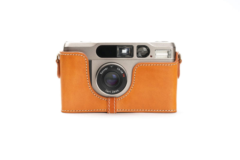 Contax T2 Case, BolinUS Handmade Genuine Real Leather Half Camera Case Bag Cover for Contax T2 Camera With Hand Strap (Yellow) Yellow