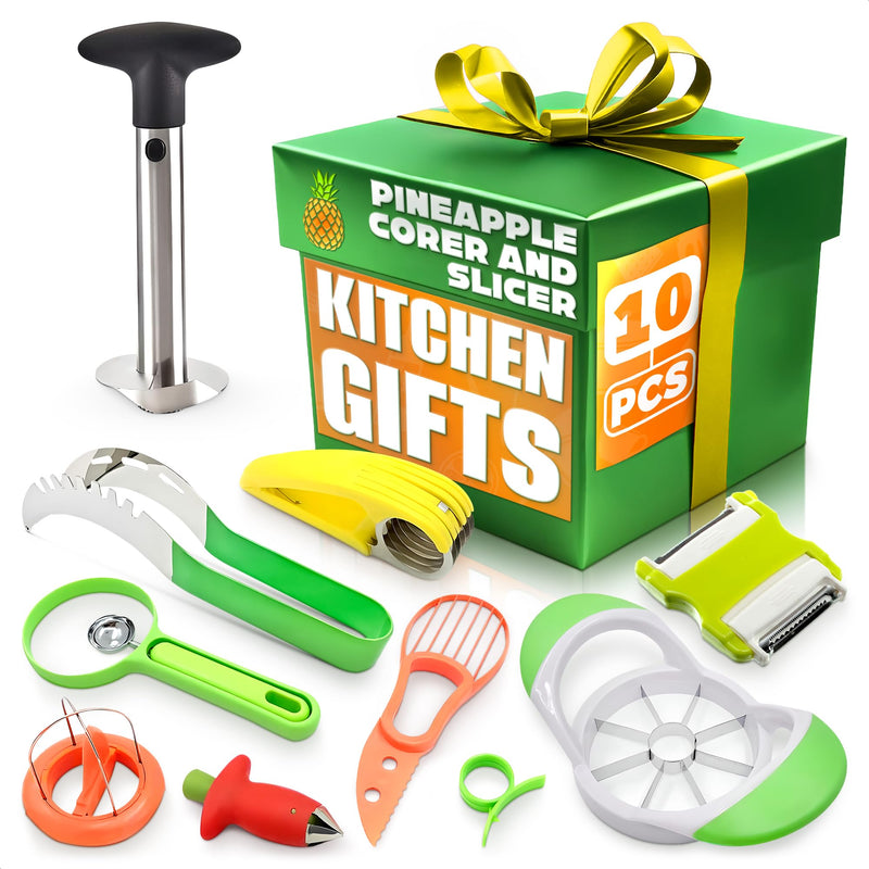 10 Pcs Pineapple Corer and Slicer Set – Sturdy, Sharp & Easy to Clean Pineapple Cutter with Multi-Fruit Corers, Slicers & Peelers – Works for Apples, Melons, Avocados, Citrus, Berries, Bananas & More