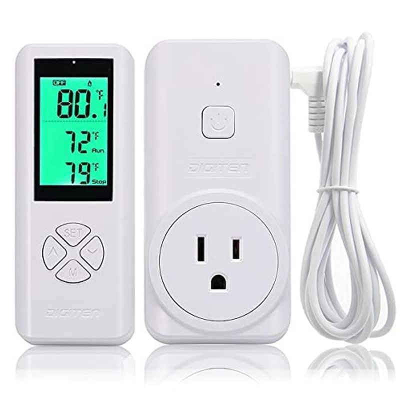 DIGITEN WTC200 Wireless Temperature Controller Thermostat Outlet Remote Control Thermometer with 2m/6ft NTC Temp Sensor Probe Heating Cooling Mode for Fan Heater Greenhouse Homebrewing Reptile 1. White