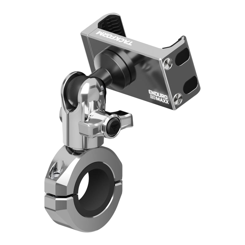 Tackform Chrome Motorcycle All Metal Phone Mount - 20MAXX Spring Cradle | Universal Clamp Fits 7/8" to 1-1/4" Handlebars | Aluminum | Compatible with iPhones, Galaxy Devices, More | Short Reach Arm 7/8" to 1-1/4"