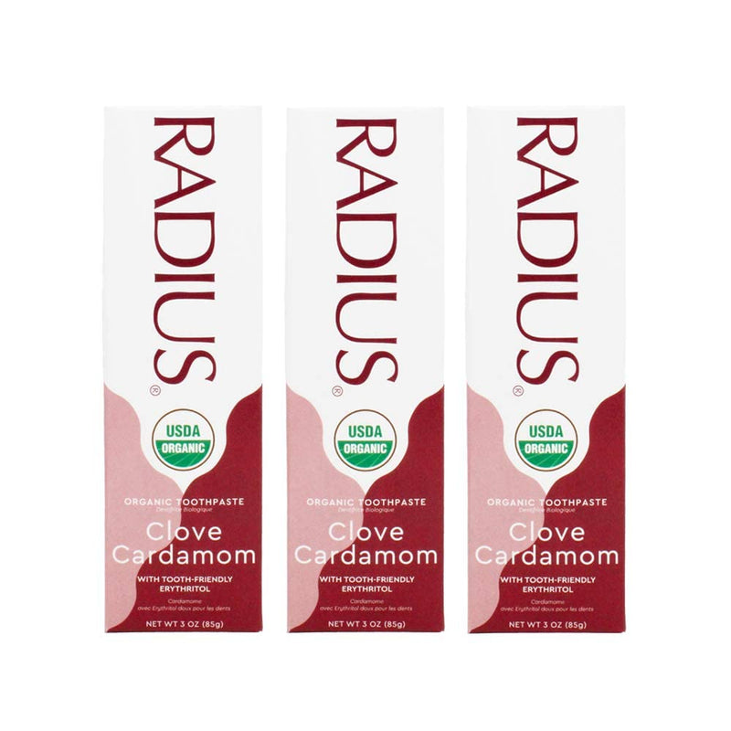 RADIUS Toothpaste, Clove Cardamom, 3 oz, USDA Organic Non-Toxic Chemical-Free Gluten-Free, Designed to Improve Gum Health & Prevent Cavities, Pack of 3 3 Ounce (Pack of 3)